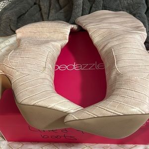 Over the knee blush beige boots square pattern size 6